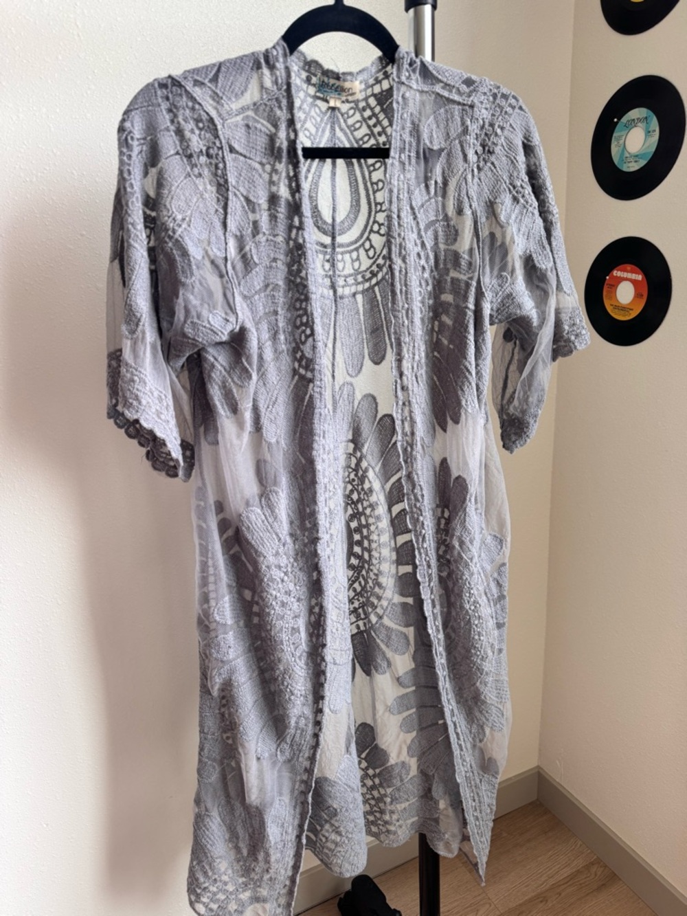 Rebellion Gray Lace Trim Swim Coverup